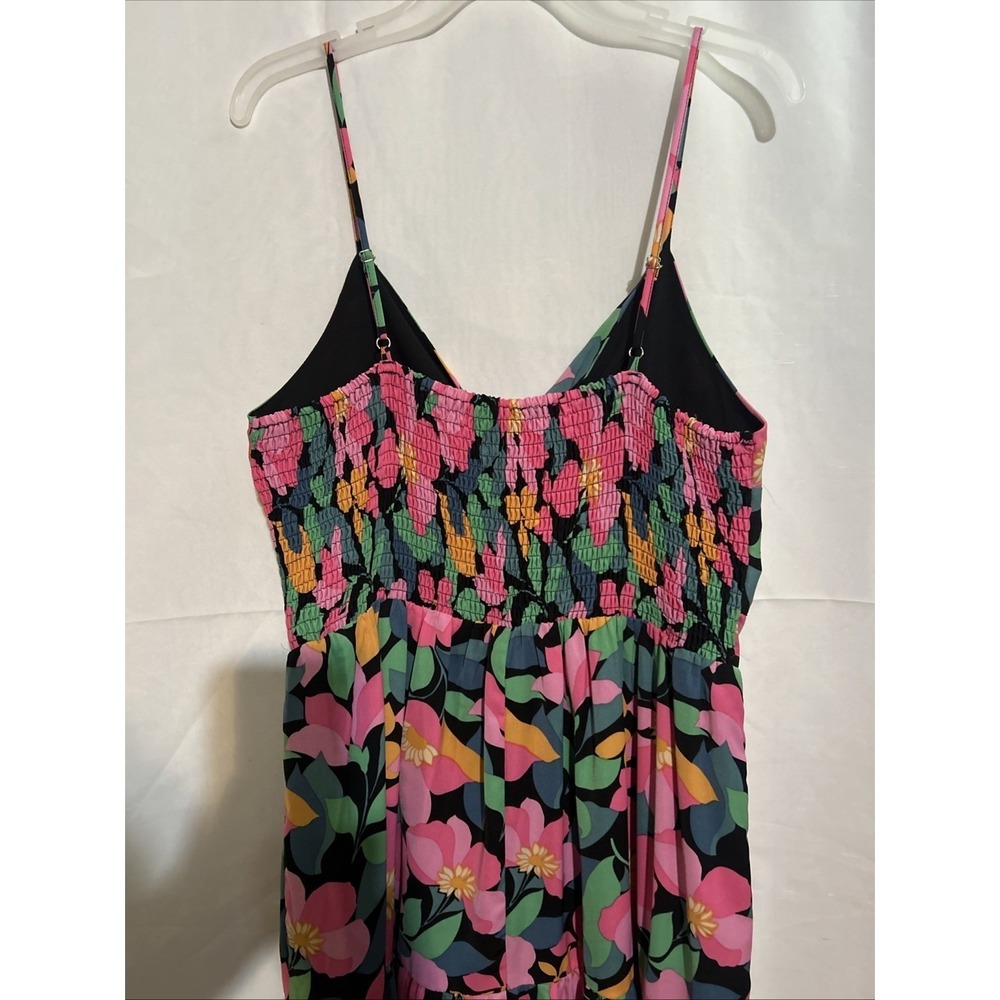Entro Women's Floral Print Maxi Sundress Tiered Skirt Smocked Back Size L - Picture 4 of 4